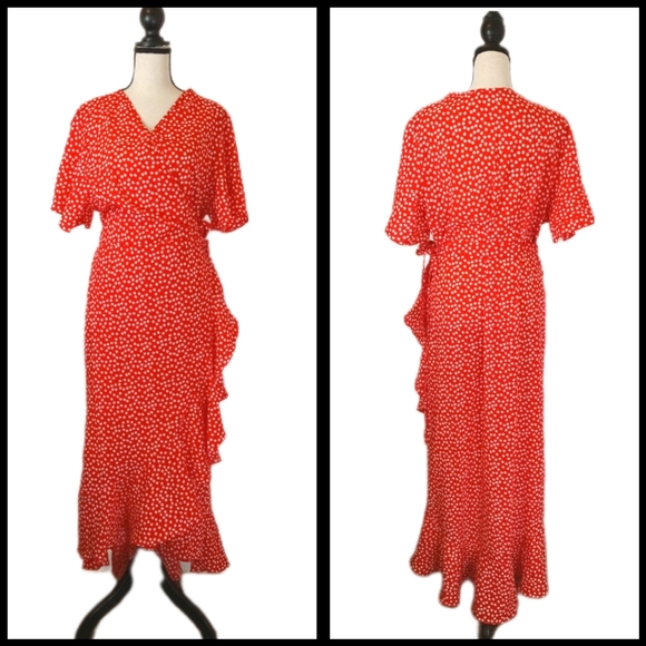 NWT :: Red Floral Wrap Maxi Ruffle Women's Long Dress Size 2X - Picture 1 of 8